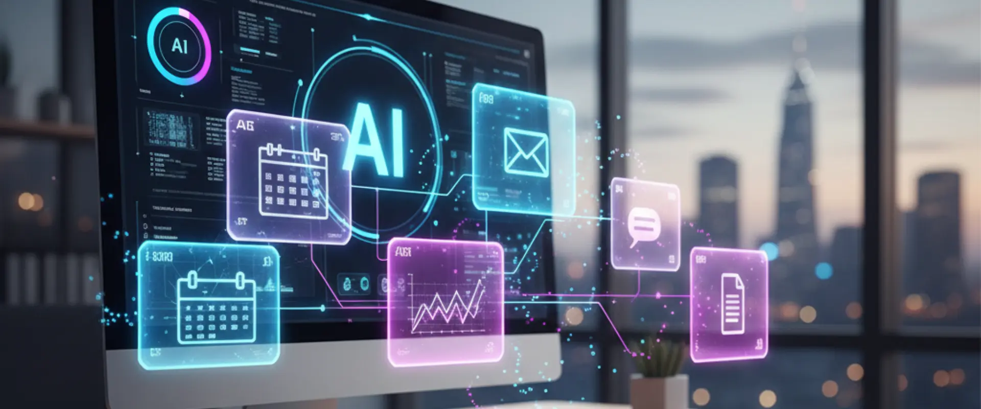 Interface d’intelligence artificielle illustrant l’automatisation des tâches prioritaires en TPE et PME