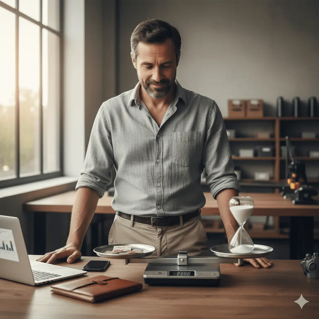 Dirigeant TPE PME analysant le temps et les coûts pour identifier les gains grâce à l’audit IA