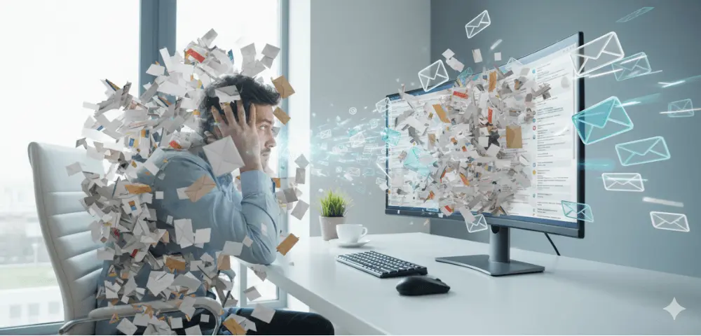 Dirigeant TPE PME submergé par des emails avant l’automatisation par l’IA