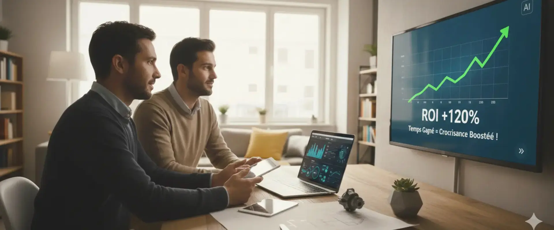 Dirigeants de TPE et PME analysant la rentabilité d’une formation en intelligence artificielle pour gagner du temps et améliorer le ROI de leur entreprise